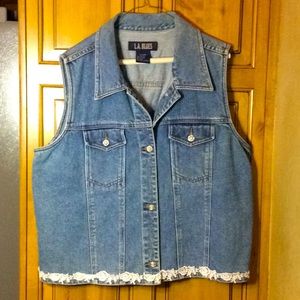 FINAL SALE PRICE L.A. Blues Denim Lace Embellished Vest In 18/20W